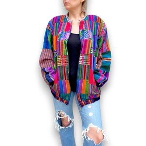 Vintage Handmade Ethic Boho Guatemalan 80s Serape Jacket